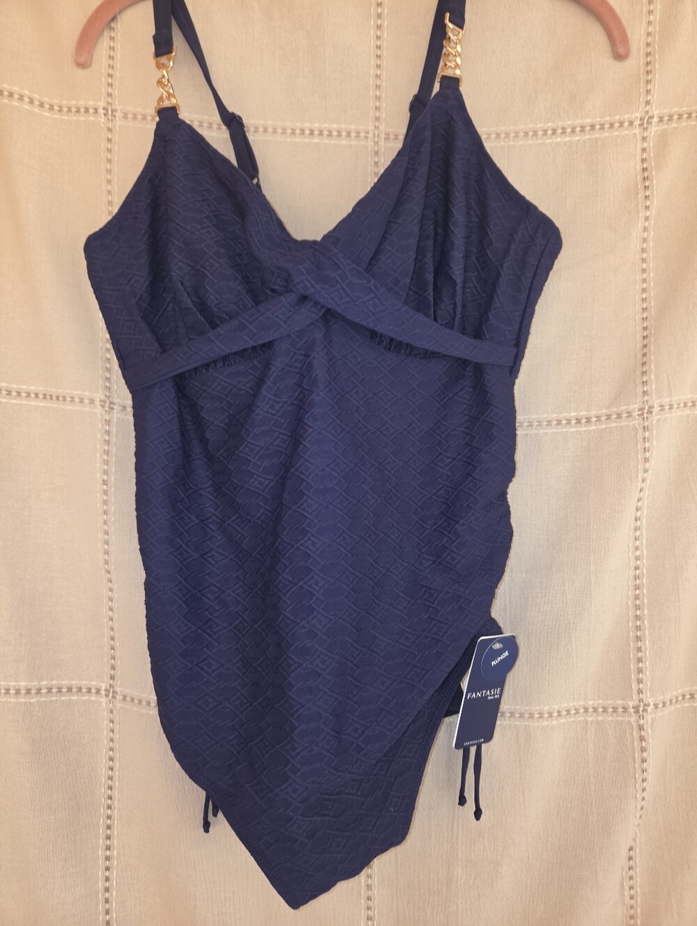 Fantasie Navy Textured One-Piece with Gold Chain Straps